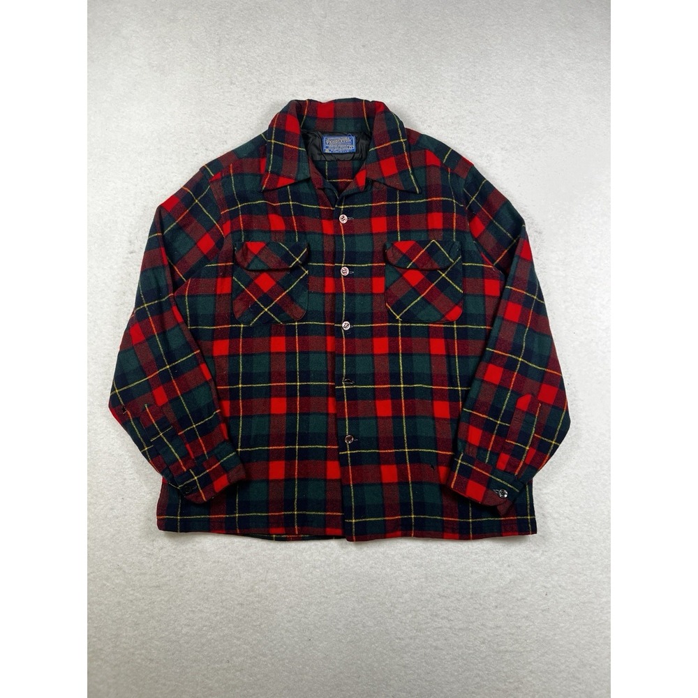 Vintage Pendleton Board Shirt Men's L Red Green and Plaid Pure Virgin Wool